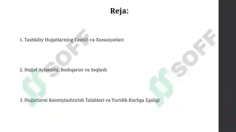 Tashkiliy Hujjatlarning Tasnifi va Xususiyatlari 2