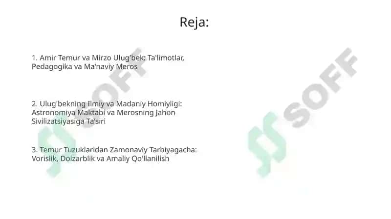 Amir Temur og'itlari va Mirzo Ulug'bekning pedagogik ma'naviy marifiy g'oyalari 2