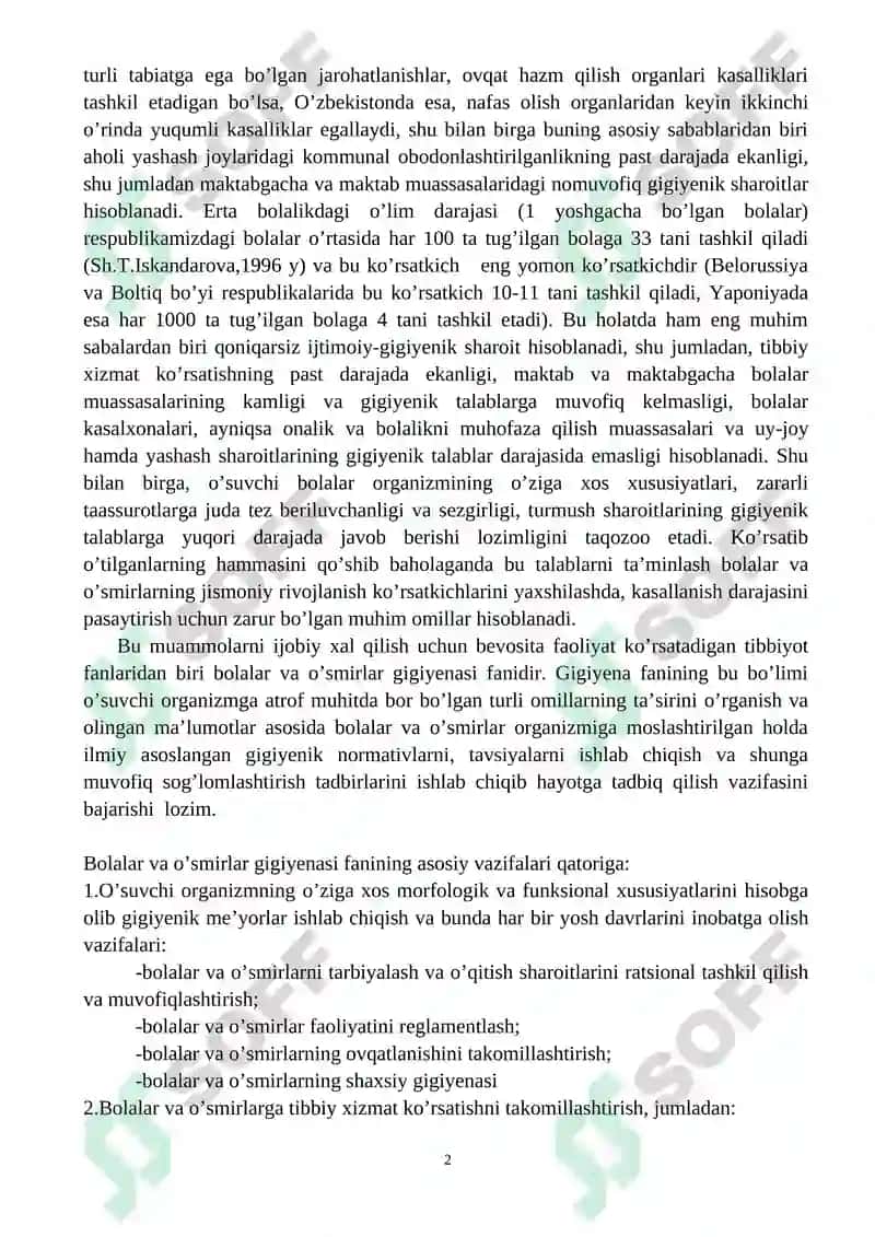 Bolalar va o’smirlar gigiyenasining umumiy asoslari 2