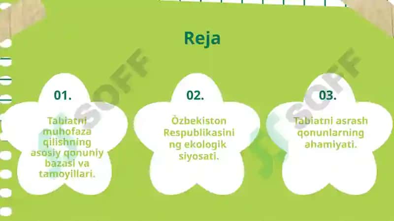 O'zbekiston Respublikasi tabiatni asrashga doir qonunlarni o'rganish va tahlil qilish. 2