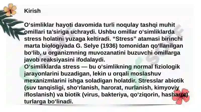 O‘simliklarda stress reaksiyalari 2