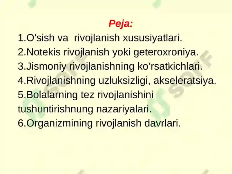 Bolalar va o’smirlar o’sishi va rivojlanishining umumiy qonuniyatlari 2