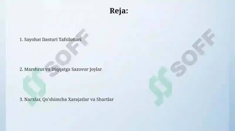 Sayohat Dasturi Tafsilotlari 2