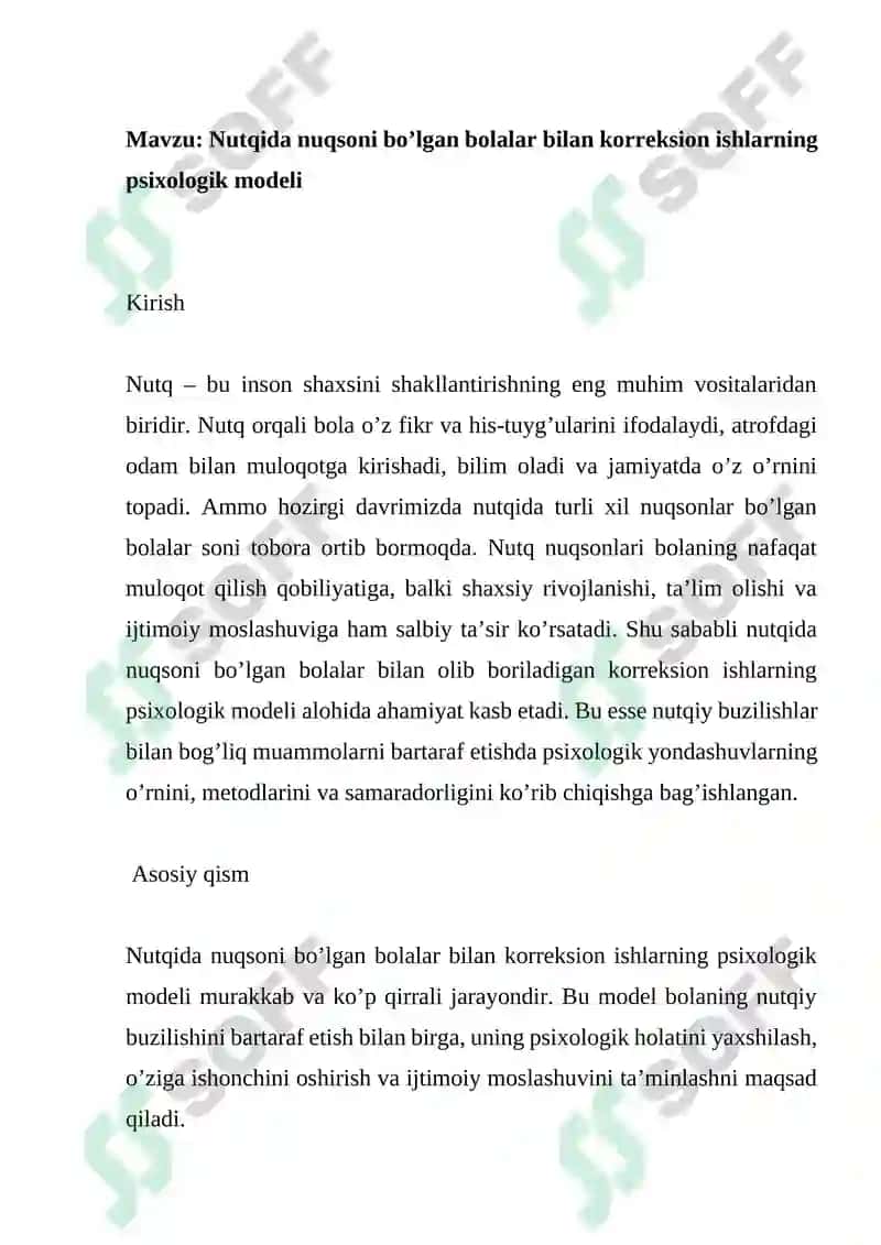Nutqida nuqsoni bo’lgan bolalar bilan korreksion ishlarning psixologik modeli 2