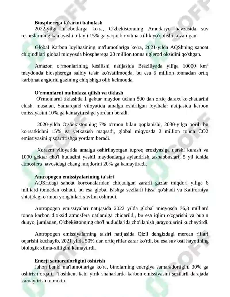 Antropogen omillarning biosferaga ta'sirini kamaytirish 2