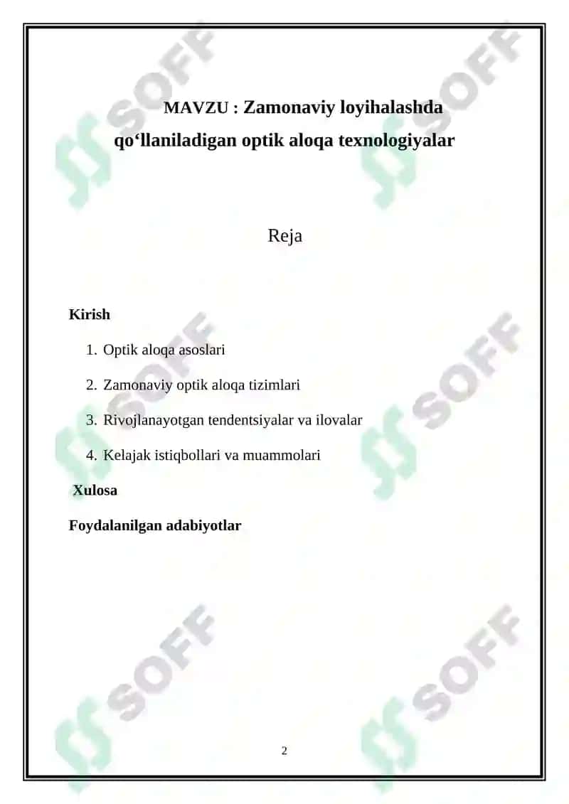 Zamonaviy loyihalashda qoʻllaniladigan optik aloqa texnologiyalar 2
