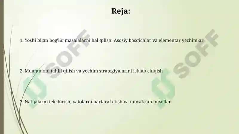 Yoshi bilan bog'liq masalalarni hal qilishning asosiy bosqichlari 2