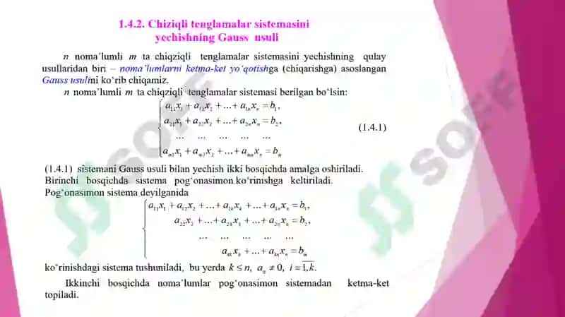 Chiziqli algebraik tenglamalar sistemasini yechishning Gauss va Gauss-Jordan usullari 2