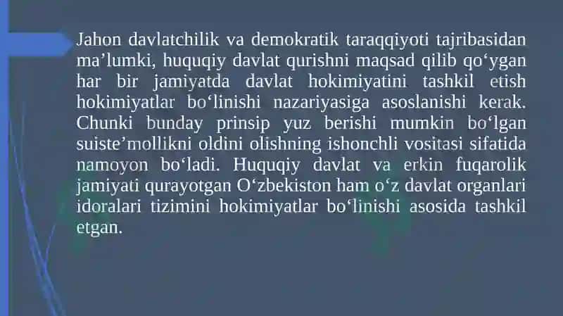 O‘zbekiston Respublikasi Oliy Majlisining shakllantirilishi. Demokratik saylov tizimini barpo etilishi va uning asosiy tamoyillari 2