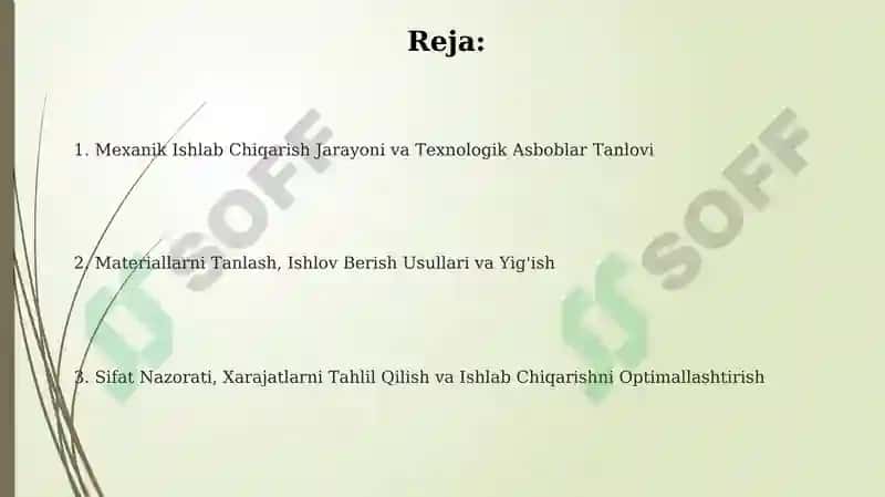 Mexanik Ishlab Chiqarish Jarayoni va Texnologik Asboblar Tanlovi 2
