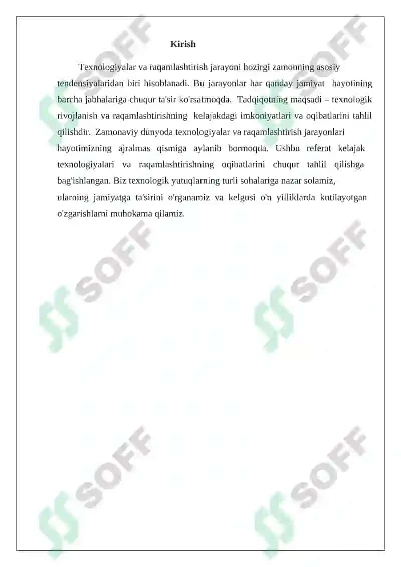 Kelajak texnalogiyalari va raqamlashtirish oqibatlari 2