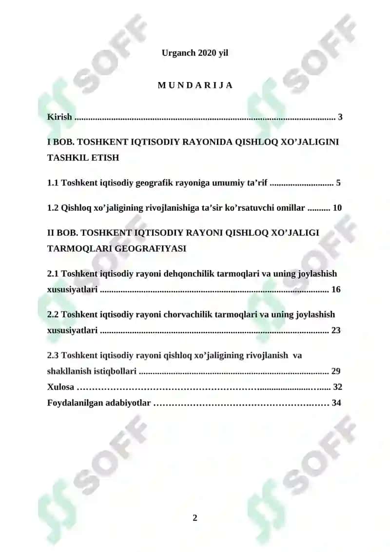 Toshkent iqtisodiy rayoni qishloq xo’jaligi 2