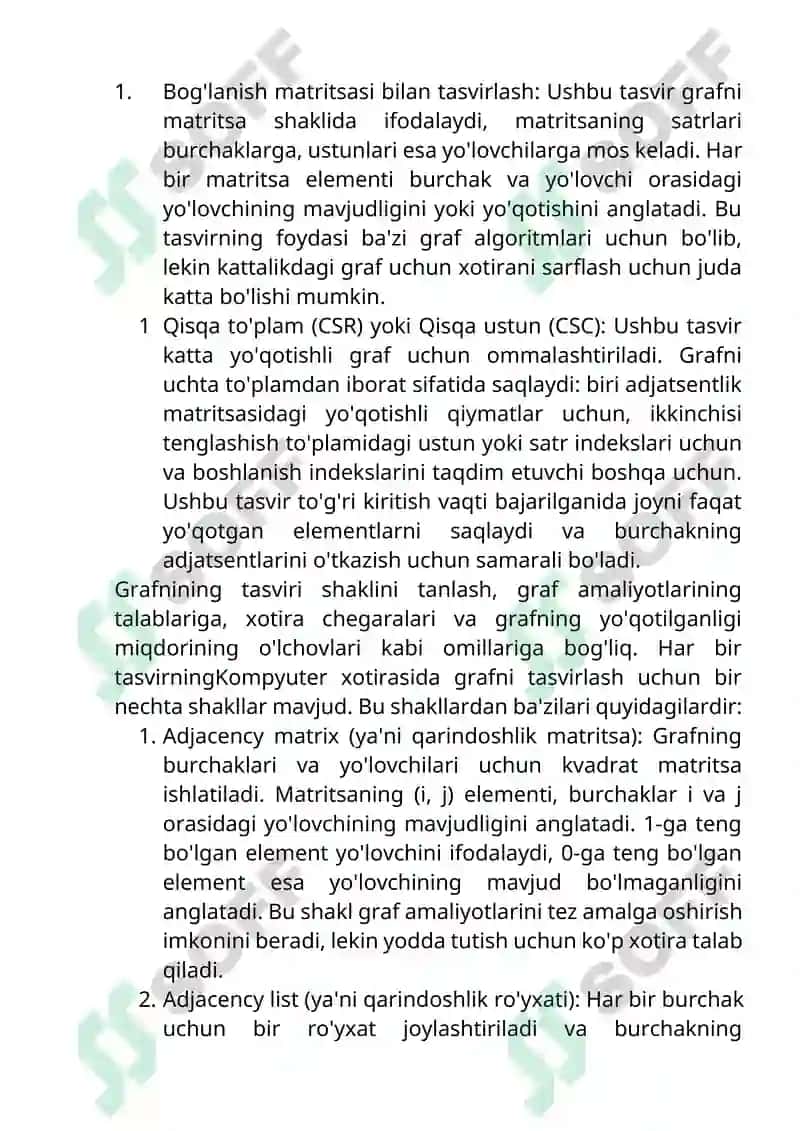Kompyuter xotirasida graflarni tasvirlash shakllari 2