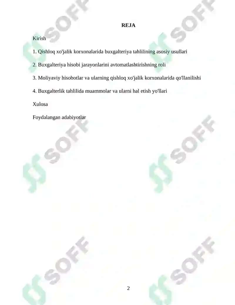 Qishloq xo'jalik korxonalarida buxgalterya analiyiz tashkillashtirish asoslari. 2