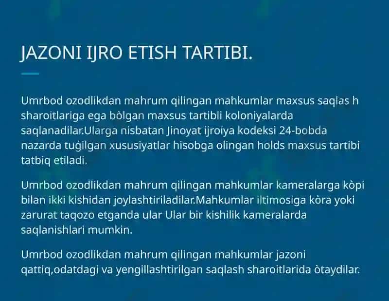 Umrbod ozodlikdan mahrum qilish tariqasidagi jazoni ijro etish 2