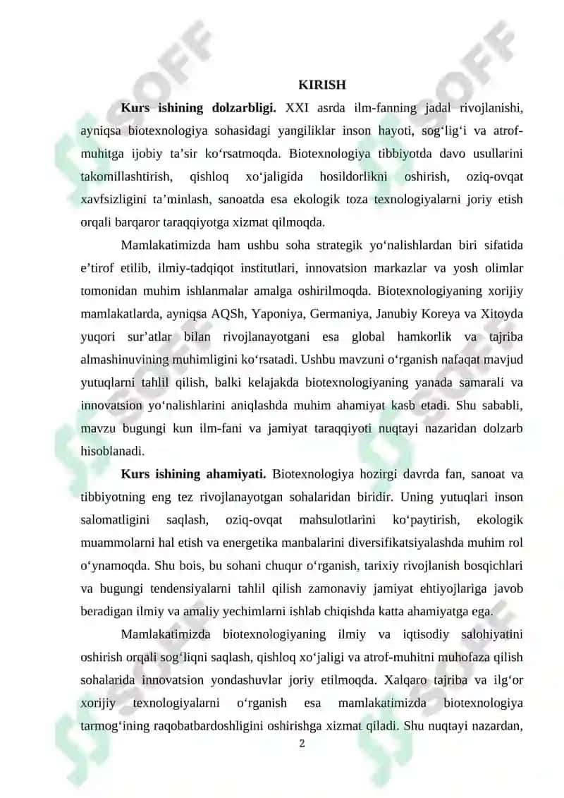 Biotexnologiyada rivojlanish tarixi va istiqbollari 2