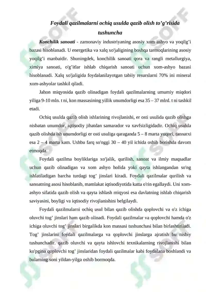 Foydali qazilmalarni ochiq usulda qazib olish to’g’risida tushuncha 2