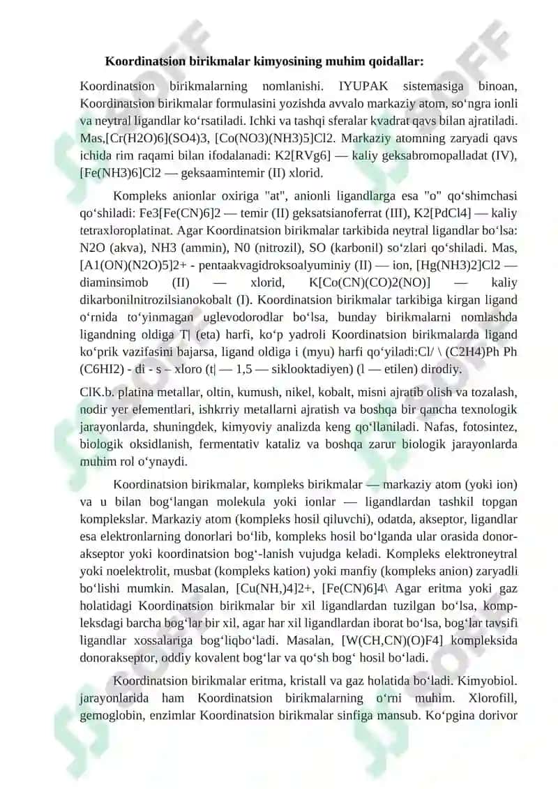 Koordinatsion birikmalar hosil bo`lishda ligandlarning o`rni va ularning tuzilish izomeriyasi 2