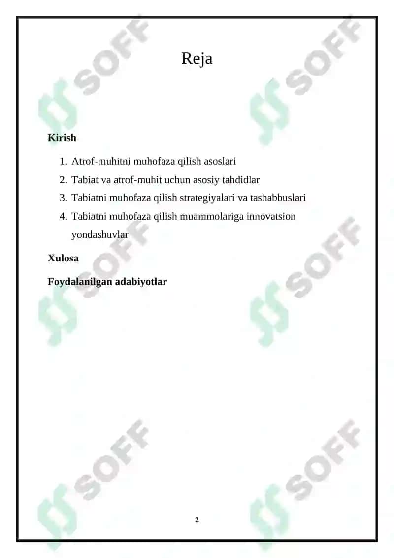 Tabiat va Atrof Muhitni Muhofoza Qilish 2