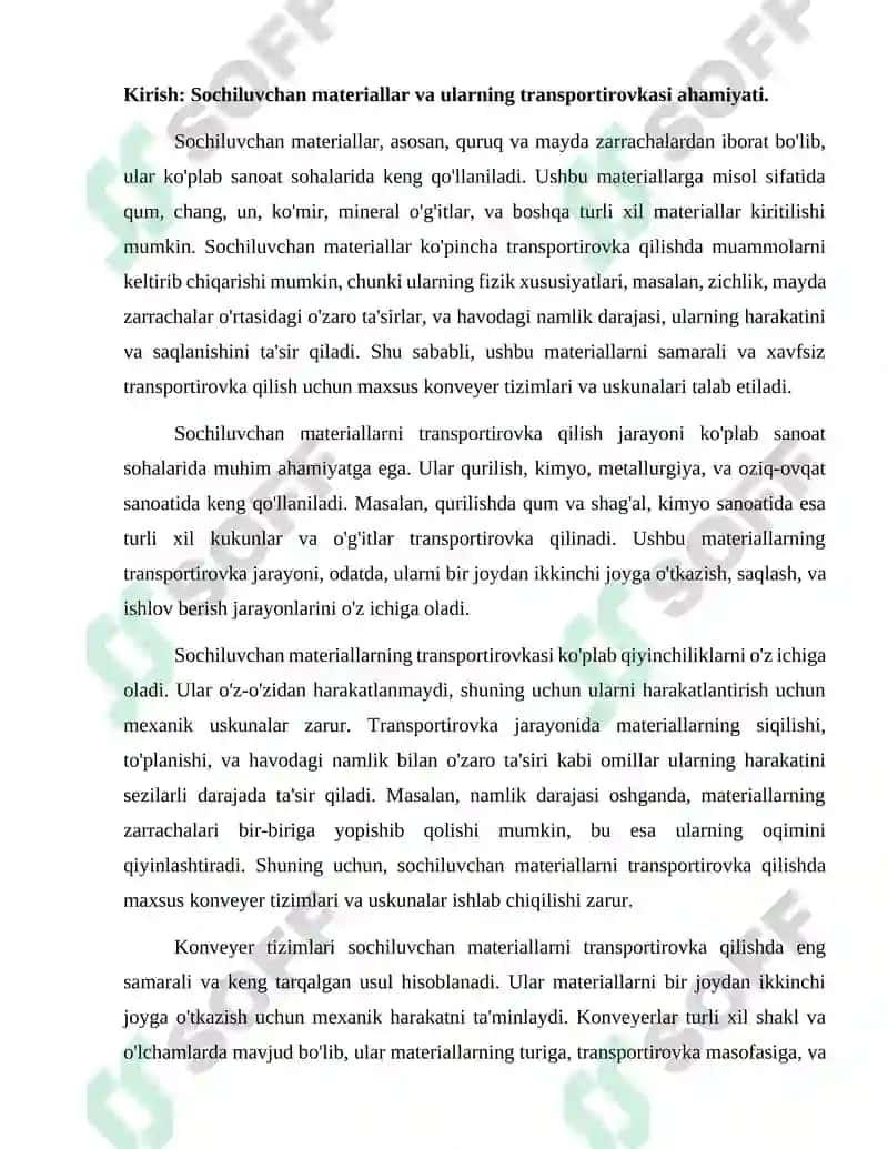 Sochiluvchan materiallarni transportirovka qilishga mo'ljallangan konveyer loyixasi 2