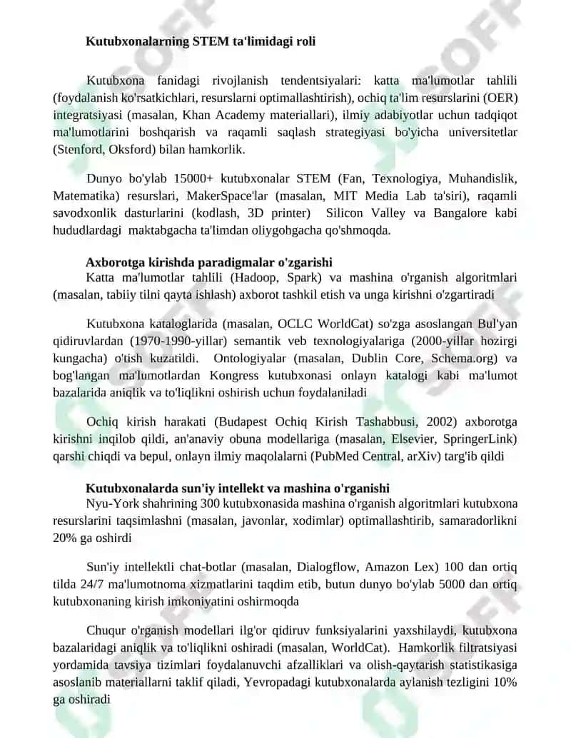 Kutubxonashunoslik fani rivojlanishining asosiy yo'nalishlari 2