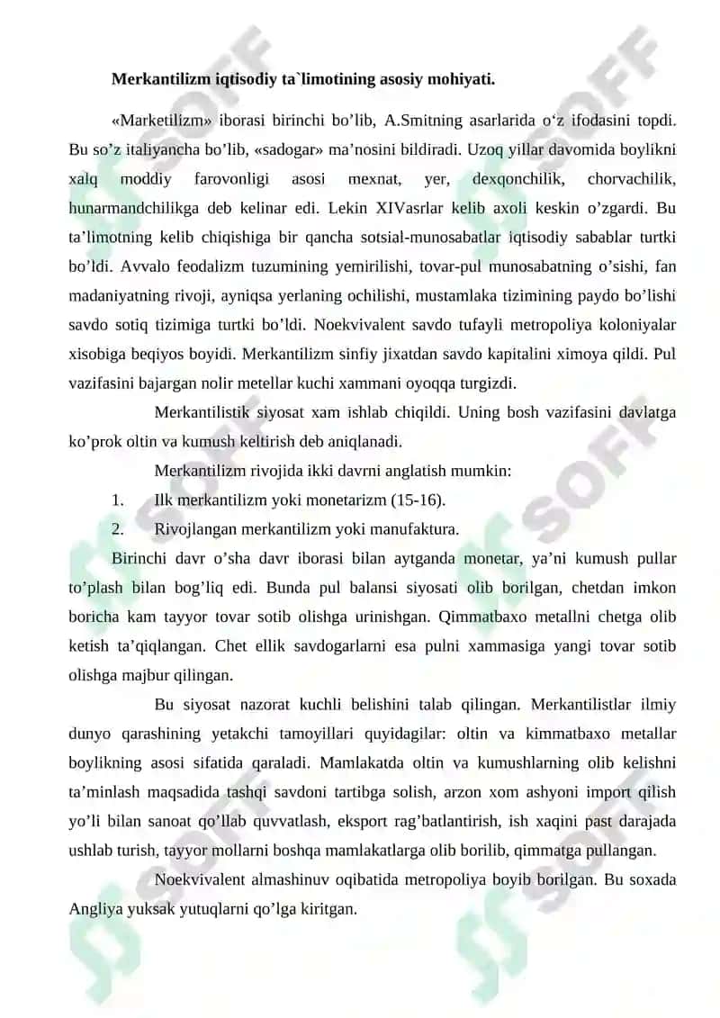Mеrkantilizm va klassik iqtisodiy maktab 2