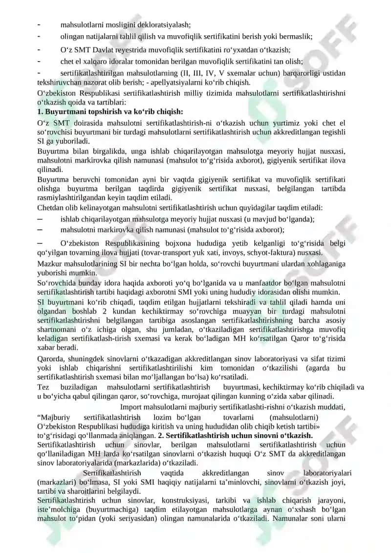 Sertifikatlashtirishni o‘tkazish tartibi. 2