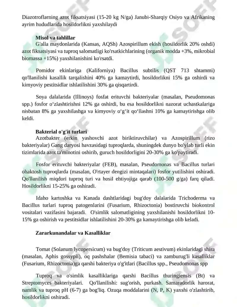 Bakterial o'g'itlarning foydalari 2