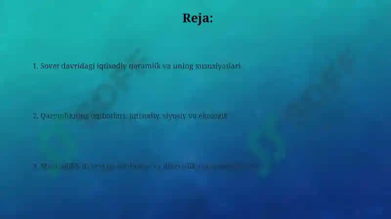 Sovet hukmronligi davrida O'zbekistonning markazga iqtisodiy qaramligi va uning oqibatlari 2