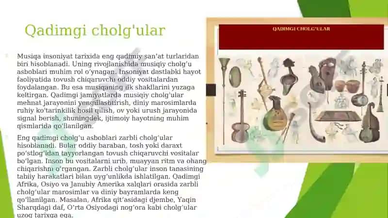 Musiqa cholg'ularining ilk shakl va turlari 2