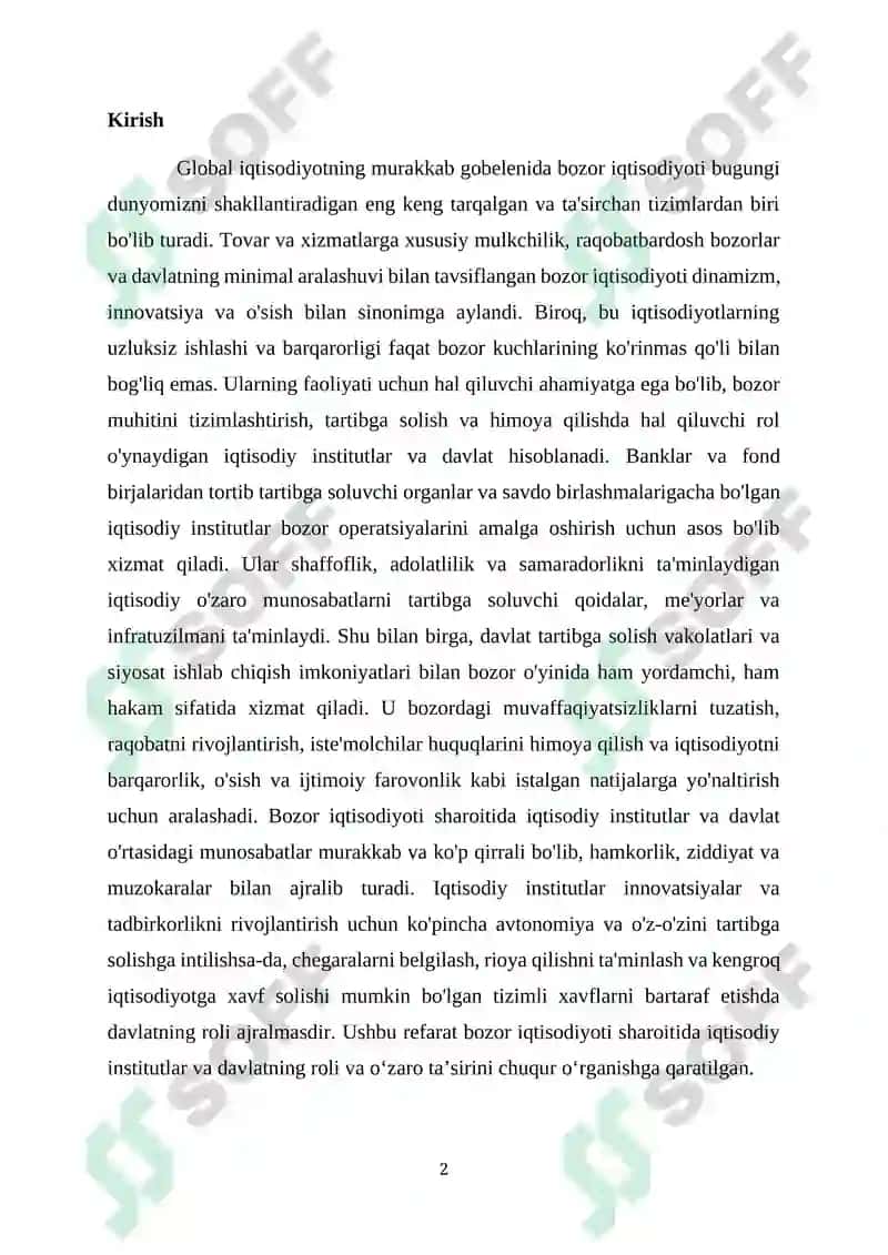 Bozor iqtisodiyotida iqtisodiy muassasalar va davlatning roli 2