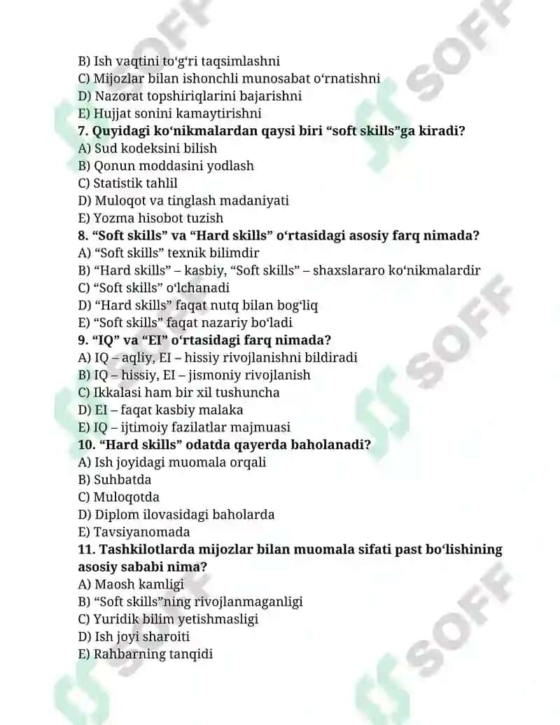 HUQUQQIY KO`NIKMALAR VA METADALOGIYA FANIDAN YUZASIDAN TEST SAVOLLARI 2