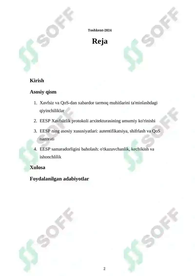 EESP QoS boshqaruvini qo'llab-quvvatlaydigan xavfsizlik protokoli 2