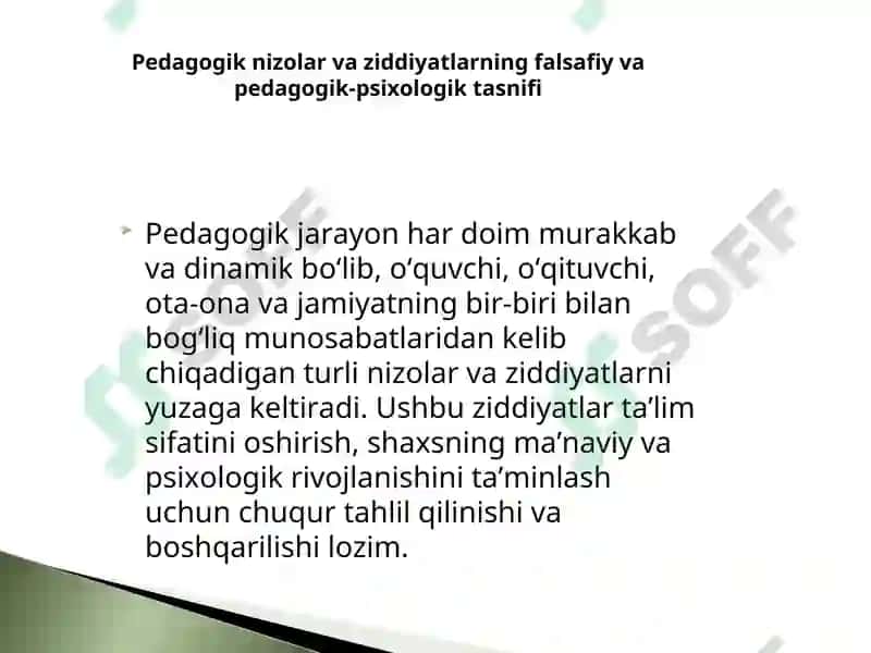 Pedogogik nizolar va ziddiyatlarning falsafiy, pedagogik-psihologik tasnifi. 2