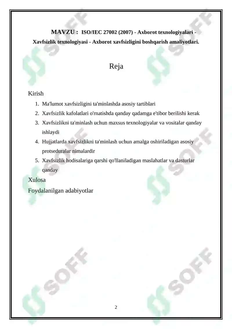 ISO/IEC 27002 (2007) - Axborot texnologiyalari - Xavfsizlik texnologiyasi - Axborot xavfsizligini boshqarish amaliyotlari 2