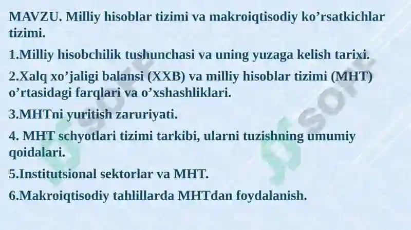 Milliy hisoblar tizimi va makro iqtisodiy ko'rsatkichlar tizimi 2