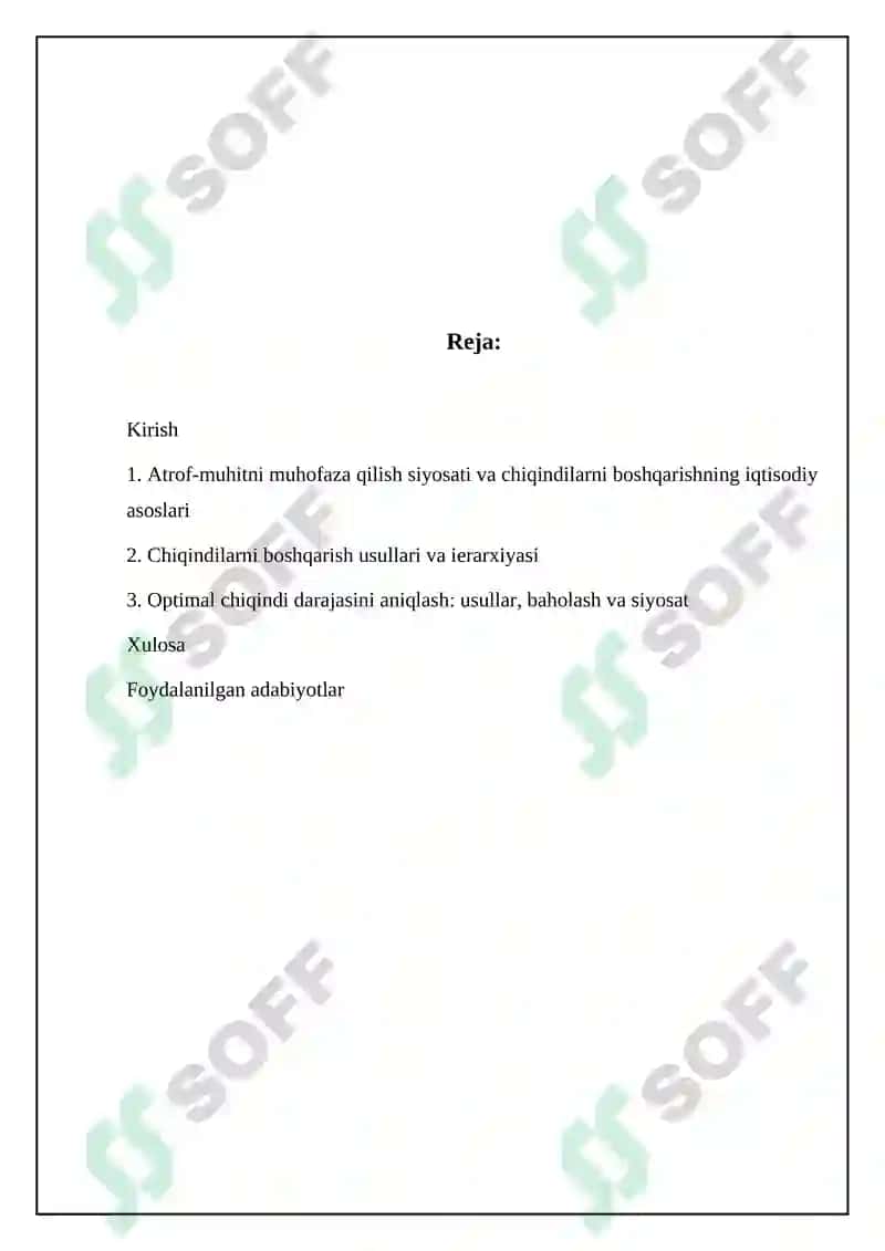 Atrof-muhitni muhofaza qilish siyosati va chiqindilarning optimal darajasini aniqlash 2
