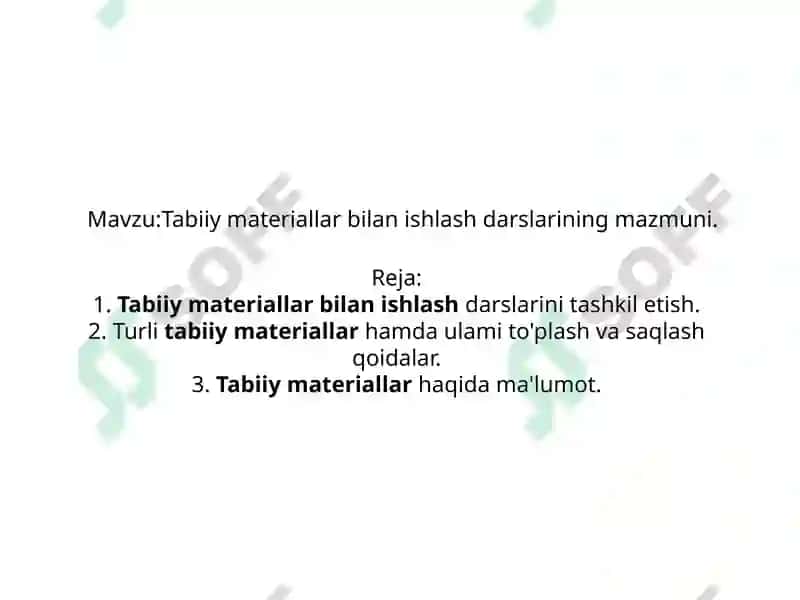 Tabiiymateriallar bilan ishlash darslari 2