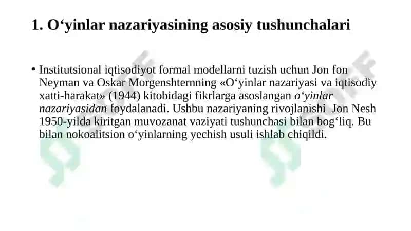 O‘YINLARNAZARIYASI VA O‘ZARO HAMKORLIKLARNI MODELLAShTIRISh 2