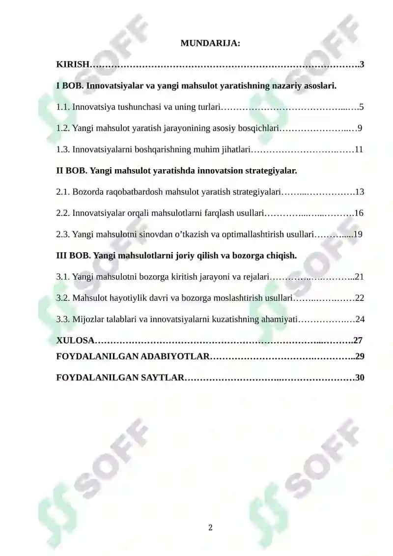 "Yangi mahsulot yaratish va innovatsiyalar" 2