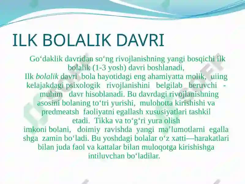 "ILK BOLALIKDAVRDA FIZIOLOGOK VA JISMONIY RIVOJLANISH" 2