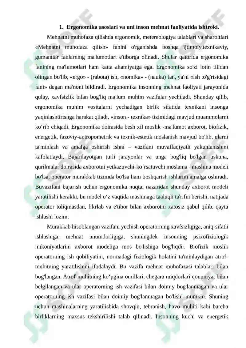 Ergonomika asoslari. Xavfsizlikni boshqarish 2