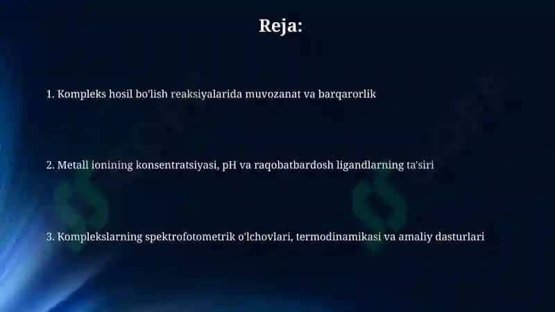 Kompleks hosil qilish reaksiyalarida muvozanat 2
