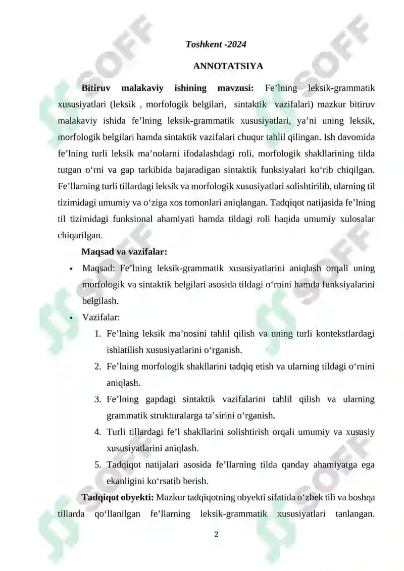 Feʼlning leksik-grammatik xususiyatlari (leksik, morfologik belgilari, sintaktik vazifalari) 2