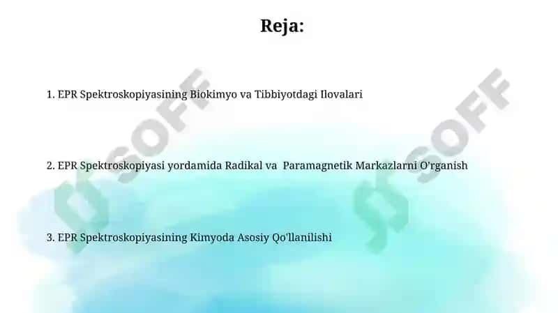 EPR- spektroskopiyaning kimyoda qo'llanilishi 2