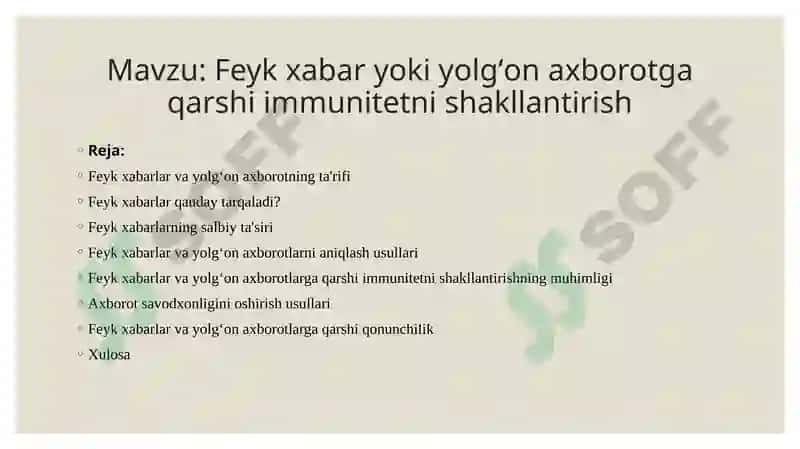 Feyk xabar yoki yolgʻon axborotga qarshi immunitetni shakllantirish 2