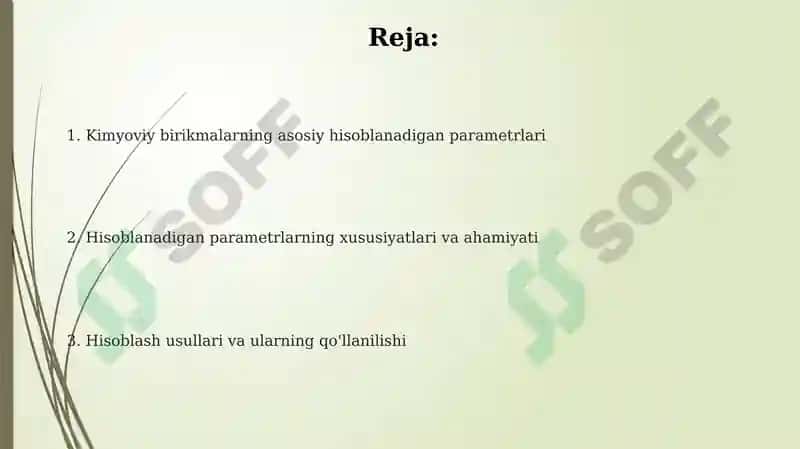 Kimyoviy birikmalarning hisoblash mumkin bo'lgan parametrlari 2