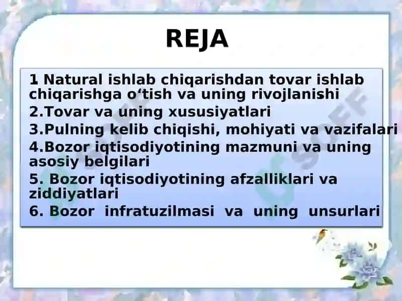 Bozor iqtisodiyoti mazmuni va uning amal qilishi 2