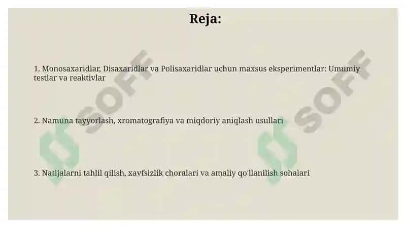 Monosaxaridlar, Disaxaridlar va Polisaxaridlar: Umumiy Testlar va Reaktivlar 2