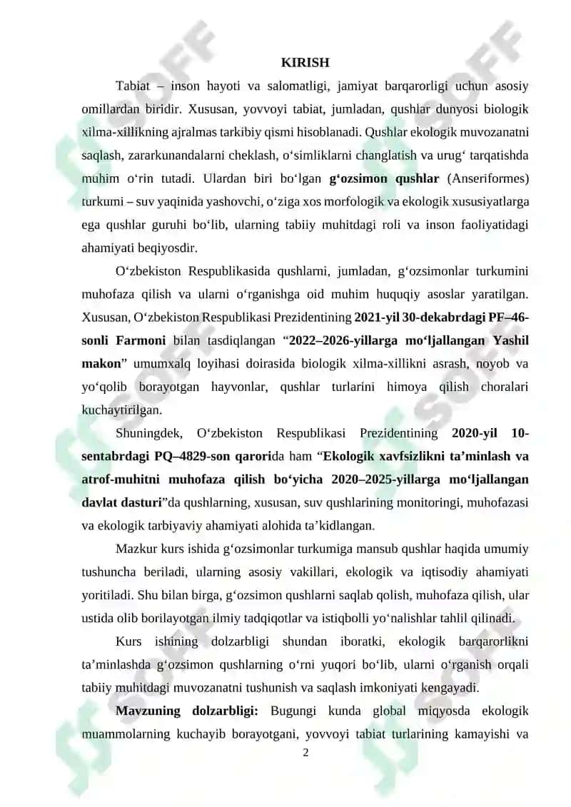 Gʻozsimon qushlarning ekologik va iqtisodiy ahamiyati 2